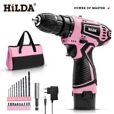 Cordless drill driver kit, pink, 24-piece in a tool bag — view 2