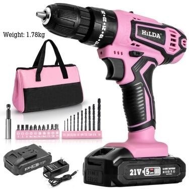 Cordless drill driver kit, pink, 24-piece in a tool bag — view 3
