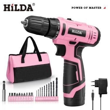 Cordless drill driver kit, pink, 24-piece in a tool bag